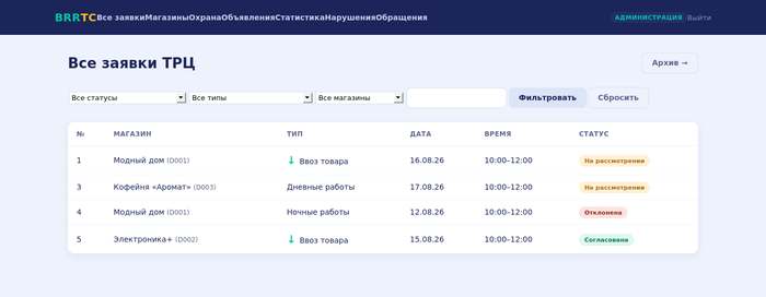Рабочее место администрации BRRTC